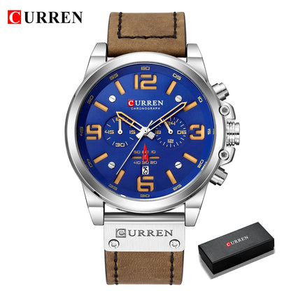 Mens Watches Top Luxury Brand Waterproof Sport Wrist Watch Chronograph Quartz Military Genuine Leather Relogio Masculino