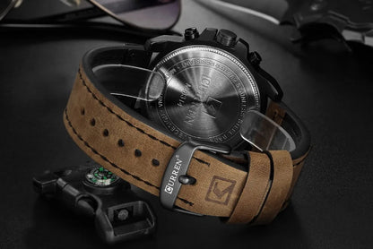 Mens Watches Top Luxury Brand Waterproof Sport Wrist Watch Chronograph Quartz Military Genuine Leather Relogio Masculino