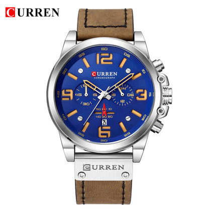 Mens Watches Top Luxury Brand Waterproof Sport Wrist Watch Chronograph Quartz Military Genuine Leather Relogio Masculino