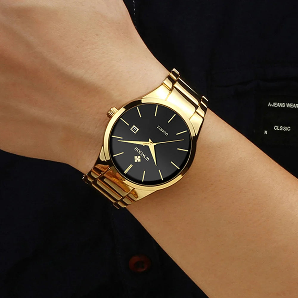 Relojes Hombre 2025  New Top Brand Watch Men Quartz Business Sports Luxury Gold Black Waterproof Calendar Wristwatches