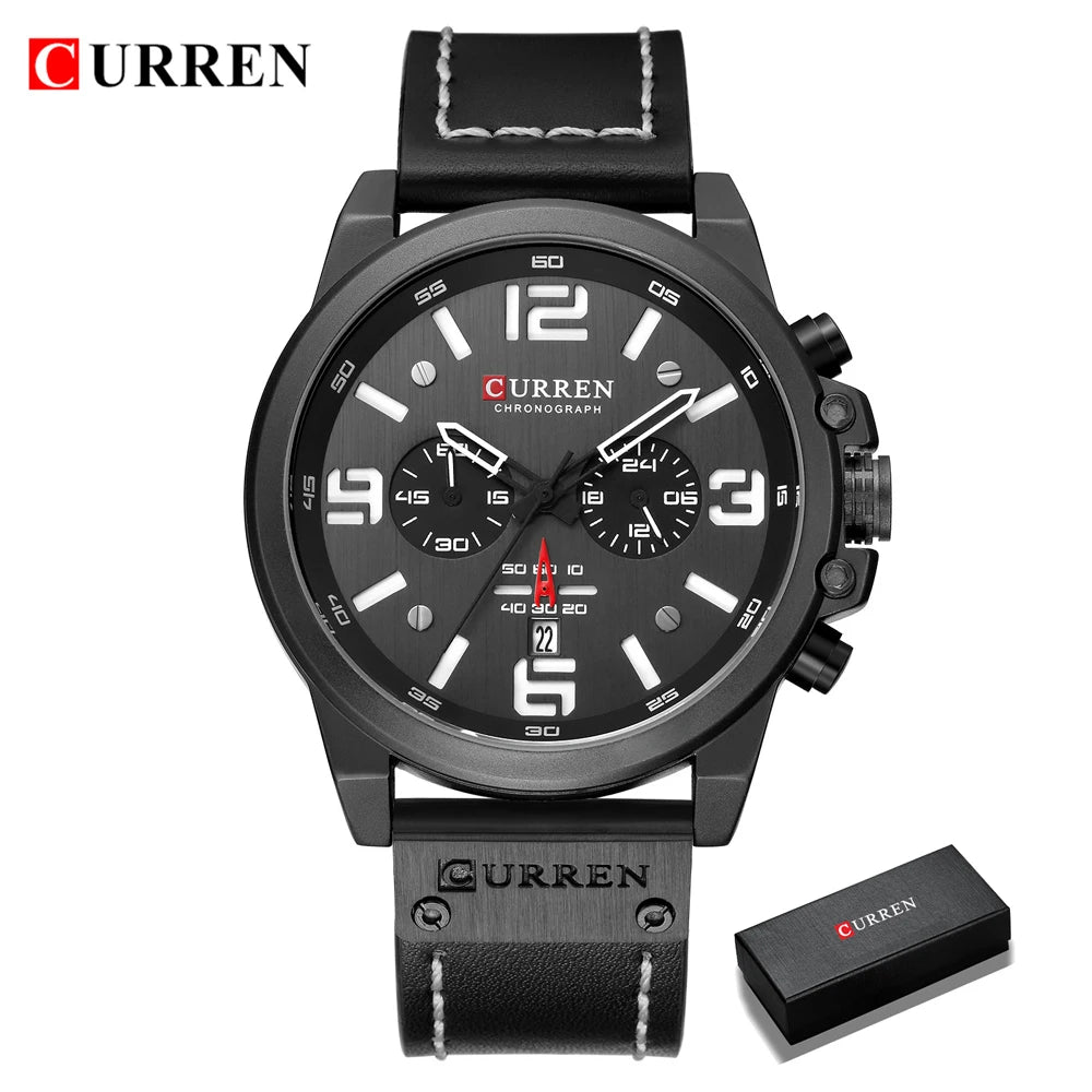 Mens Watches Top Luxury Brand Waterproof Sport Wrist Watch Chronograph Quartz Military Genuine Leather Relogio Masculino