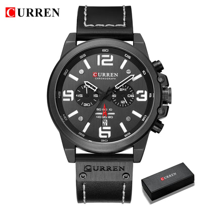 Mens Watches Top Luxury Brand Waterproof Sport Wrist Watch Chronograph Quartz Military Genuine Leather Relogio Masculino