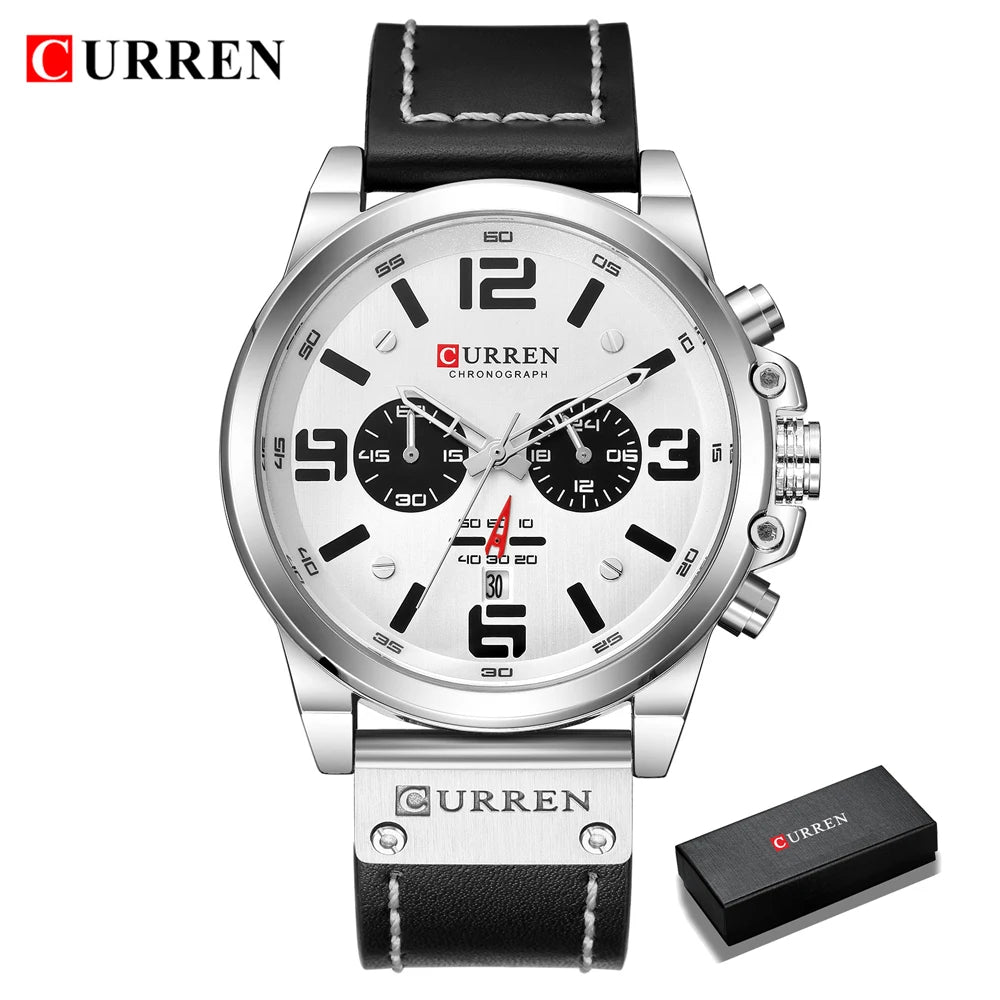 Mens Watches Top Luxury Brand Waterproof Sport Wrist Watch Chronograph Quartz Military Genuine Leather Relogio Masculino