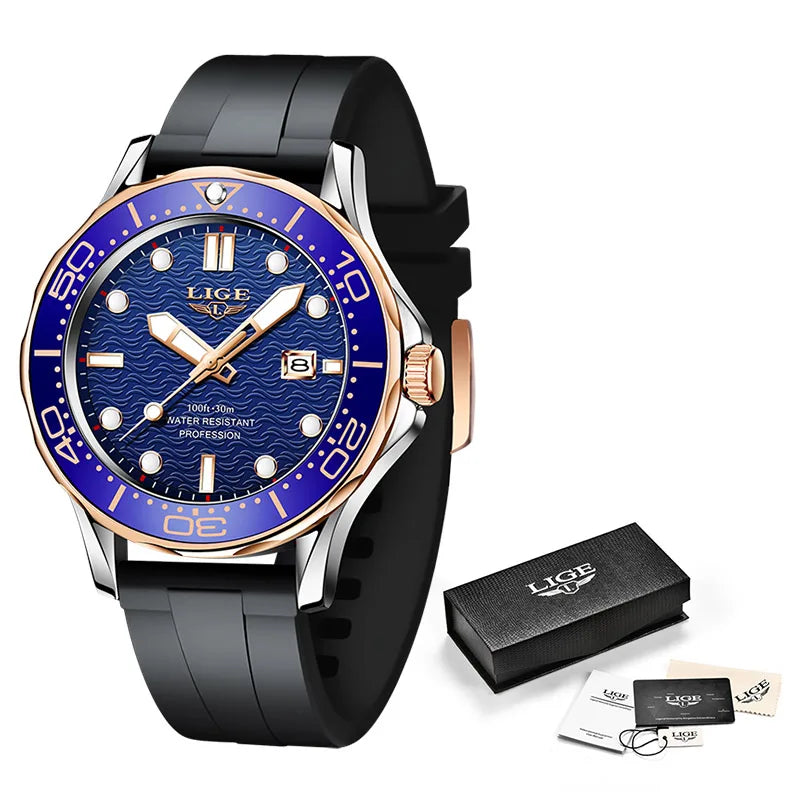 2025  New Business Mens Watches Top Brand Luxury Dive Watch for Men Waterproof Date Clock Sport Watch Relogio Masculino+Box