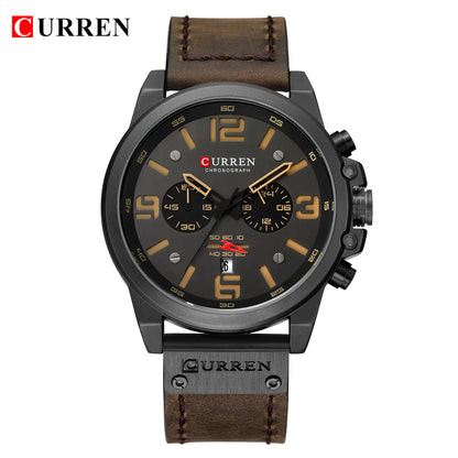 Mens Watches Top Luxury Brand Waterproof Sport Wrist Watch Chronograph Quartz Military Genuine Leather Relogio Masculino