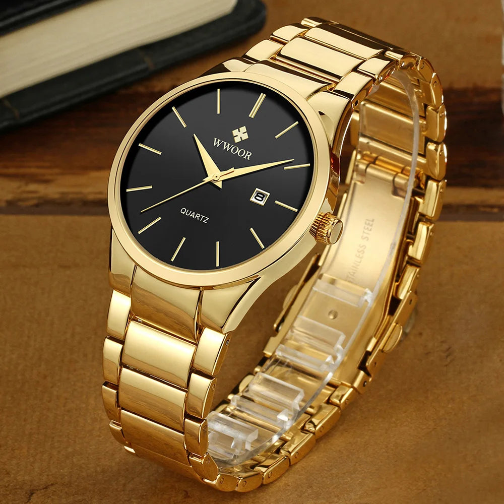 Relojes Hombre 2025  New Top Brand Watch Men Quartz Business Sports Luxury Gold Black Waterproof Calendar Wristwatches