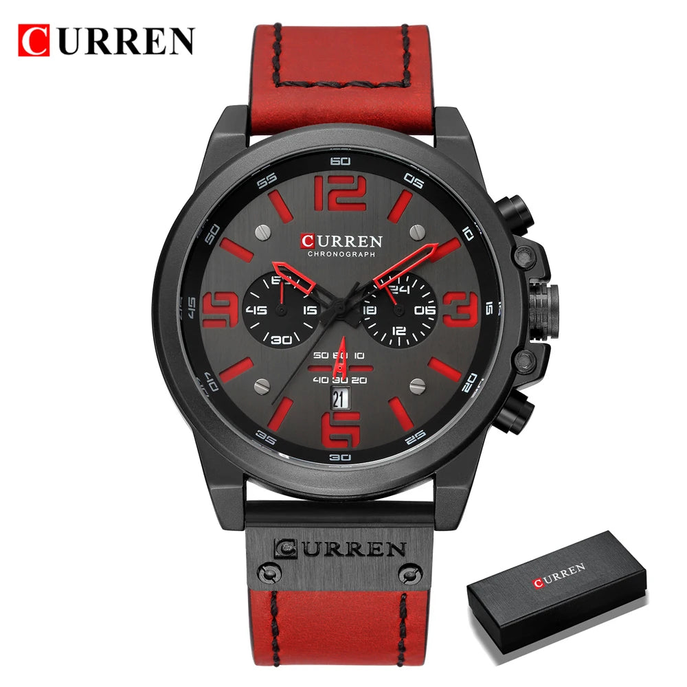 Mens Watches Top Luxury Brand Waterproof Sport Wrist Watch Chronograph Quartz Military Genuine Leather Relogio Masculino